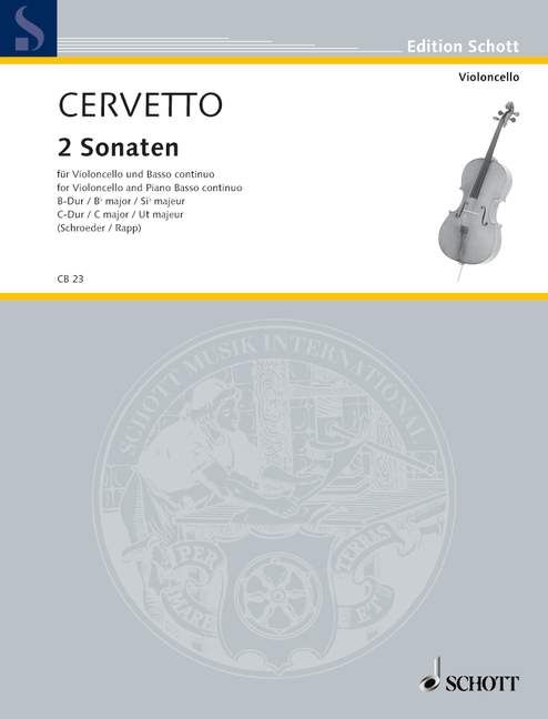Cervetto: Two Sonatas in B flat & C for Cello & Piano published by Schott