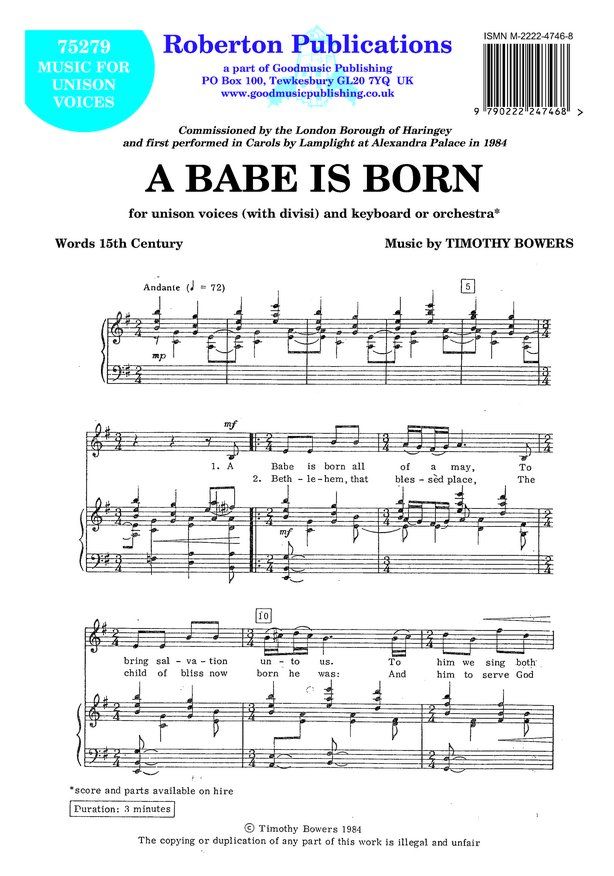 Bowers: Babe Is Born (Unison) published by Roberton