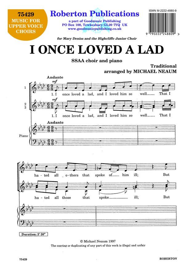 Neaum: I Once Loved a Lad SSAA published by Roberton