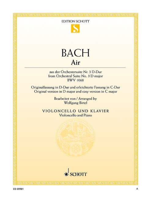 Bach: Air on the G string BWV1068 for Cello published by Schott