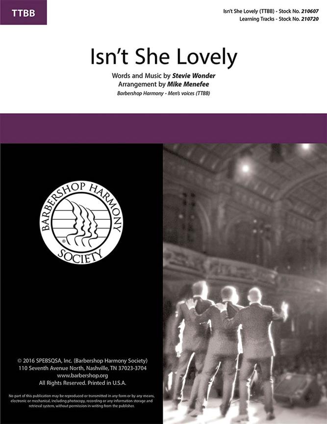 Isn't She Lovely TTBB published by Barbershop Harmony Society