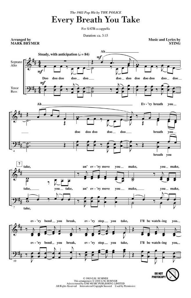 Sting: Every breath you take SATB a cappella published by Hal Leonard ...