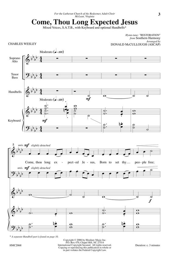 McCullough: Come, Thou Long Expected Jesus SATB published by Hinshaw Music