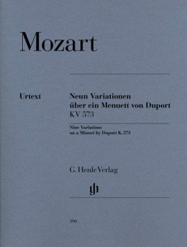 Mozart: 9 Variations on a Minuet by Duport K573 for Piano published by Henle