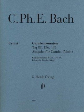 C P E Bach: Gamba Sonatas WQ 88, 136, 137 for Gamba (Viola) published by Henle