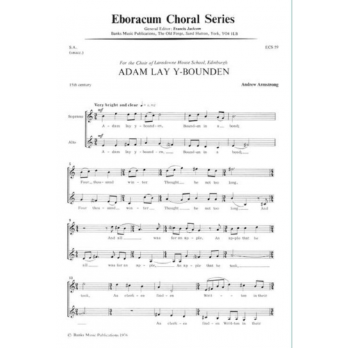 Armstrong: Adam Lay Ybounden SA Choir published by Eboracum