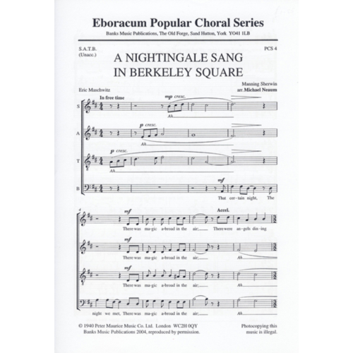 Neaum: A Nightingale Sang in Berkeley Square SATB published by Banks
