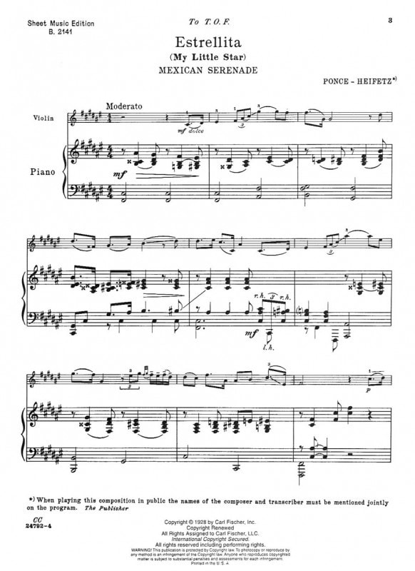 Ponce: Estrellita for Violin published by Fischer