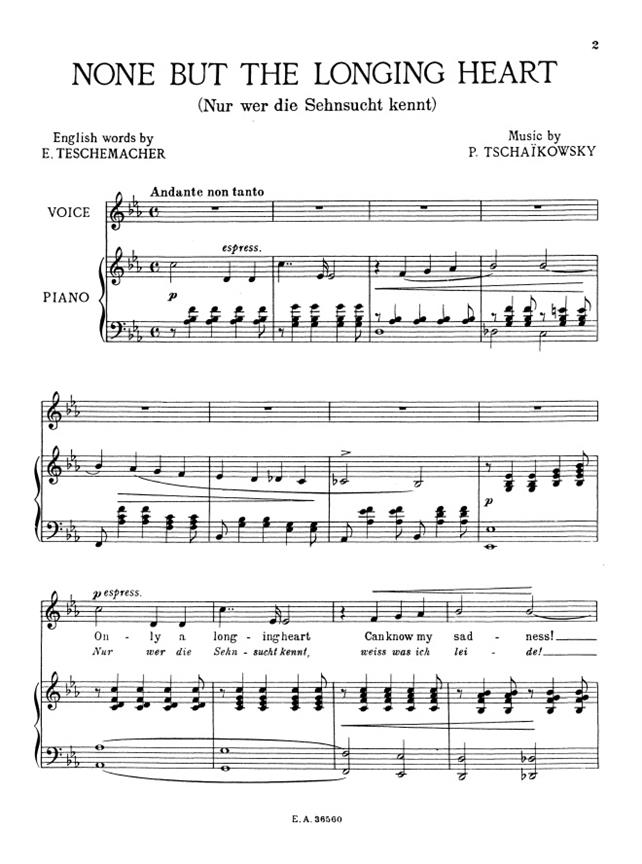 Tchaikovsky: None But The Longing Heart for High Voice In Eb published by Ashdown