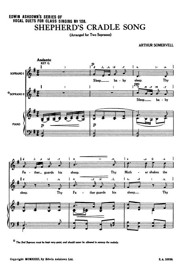 Forwoods ScoreStore Somervell A Shepherd's Cradle Song SS published