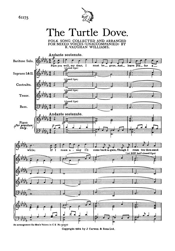 Vaughan Williams: The Turtle Dove SATB published by Curwen