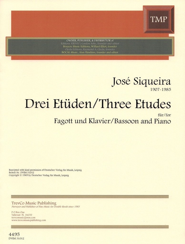 Siqueira: Three Etudes for Bassoon published by TrevCo