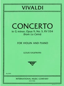 Vivaldi: Concerto in G minor Opus 9/3 RV334 for Violin published by IMC