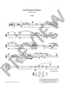 Holliger: Five little pieces for Oboe published by Schott