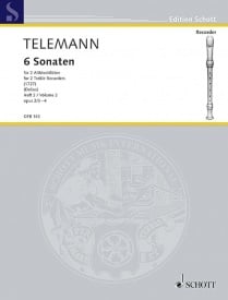 Telemann: Six Duets Opus 2 Volume 2 for Treble Recorders published by Schott