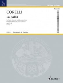 Corelli: La Follia Opus 5/12 for Treble Recorder published by Schott