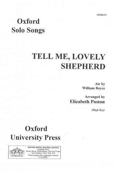 Boyce: Tell Me Lovely Shepherd in Db for High Voice published by OUP