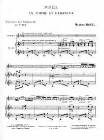 Ravel: Piece En Forme De Habanera for Alto Saxophone published by Leduc